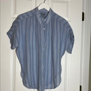 Aerie Blue Short Sleeve Button Down Shirt with Stripes Small